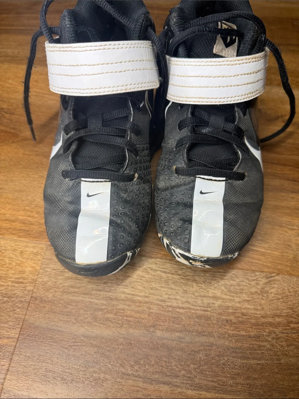 Nike Trout Black and White Mid Football Cleats with Ankle Strap
